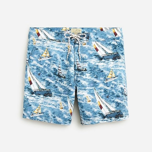 J. Crew 7" Breaker Board Short in Sailing Print - Picture 1 of 3